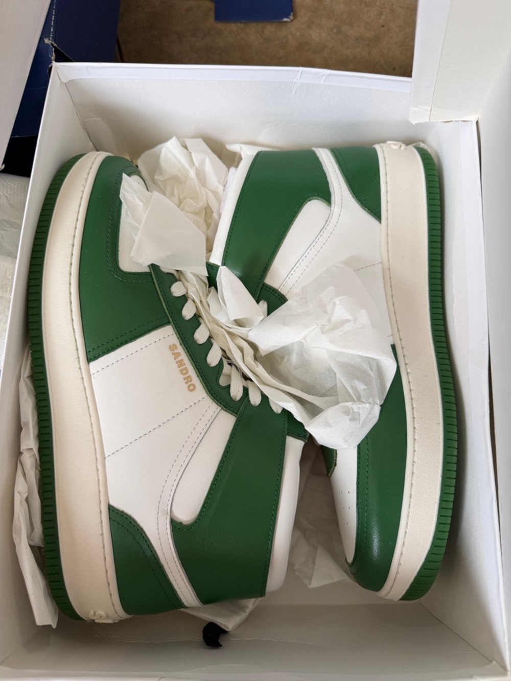 Sandro Men’s Green & White High-Top Sneakers with Gold Logo